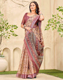 Peach Cotton Printed Saree