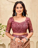 Peach Cotton Printed Saree
