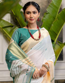 White Linen Woven Saree