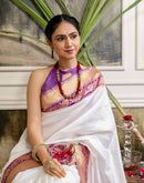 White Silk Woven Kanjivaram Saree