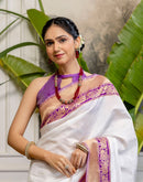 White Silk Woven Kanjivaram Saree