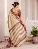 Beige Silk Woven Kanjivaram Saree