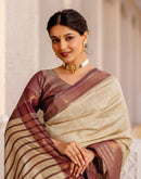 Beige Silk Woven Kanjivaram Saree