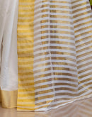 White Cotton Zari Stripe Kanjivaram Saree