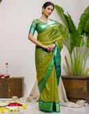 Lime Green Silk Woven Kanjivaram Saree