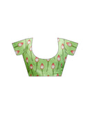 Light Green Cotton Floral Printed Saree