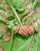 Light Green Cotton Floral Printed Saree