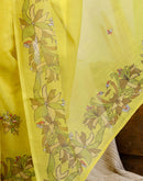 Lime Yellow Cotton Printed Saree