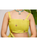 Lime Yellow Cotton Printed Saree