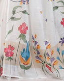 White Cotton Floral Printed Saree