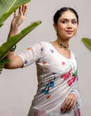 White Cotton Floral Printed Saree
