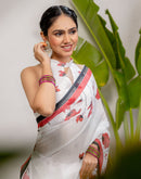 White Cotton Floral Printed Saree
