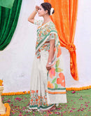 White Linen Floral Printed Saree