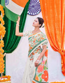 White Linen Floral Printed Saree