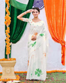 White Linen Printed Saree