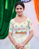 White Linen Printed Saree
