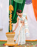 White Linen Printed Saree
