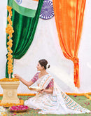 White Linen Printed Saree