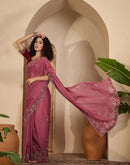 Dusty Rose Pink Shimmer Sequence  Embroidery Saree