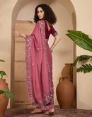 Dusty Rose Pink Shimmer Sequence  Embroidery Saree