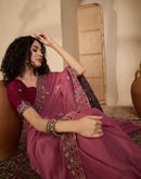 Dusty Rose Pink Shimmer Sequence  Embroidery Saree