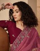 Dusty Rose Pink Shimmer Sequence  Embroidery Saree