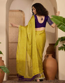 Lime Yellow Chiffon Sequence  Embroidery  Saree