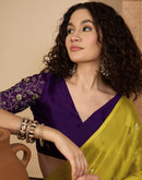 Lime Yellow Chiffon Sequence  Embroidery  Saree