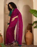 Rani Pink Chiffon Sequence  Embroidery Saree