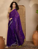 Purple Chiffon Sequence  Embroidery Saree