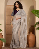 Beige Georgette Sequence Embroidery saree