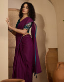 Dark Purple Shimmer Stone Work Embellished saree