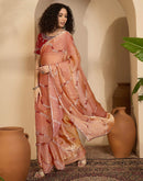 Peach Shimmer Tissue Sequence Embroidery saree