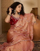 Peach Shimmer Tissue Sequence Embroidery saree