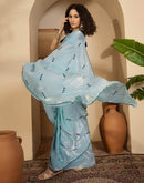 Sky Blue Shimmer Tissue Sequence Embroidery saree