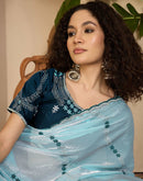 Sky Blue Shimmer Tissue Sequence Embroidery saree
