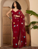 Maroon Georgette Embroidery saree