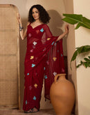 Maroon Georgette Embroidery saree