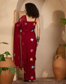 Maroon Georgette Embroidery saree