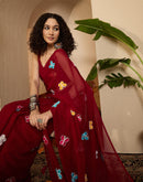 Maroon Georgette Embroidery saree