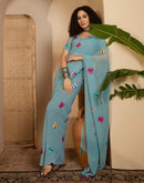 Light Blue Georgette Embroidery saree