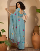 Light Blue Georgette Embroidery saree