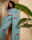 Light Blue Georgette Embroidery saree