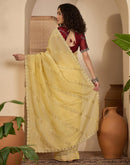 Light Yellow Shimmer Chiffon Sequence Embroidery saree