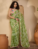 Green Shimmer Tissue Printed Lace saree