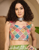 Green Shimmer Tissue Printed Lace saree