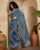 Dusty Blue Shimmer Sequence Embroidery Saree