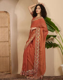 Orange Shimmer Sequence Embroidery Saree
