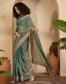 Sage Green Shimmer Sequence Embroidery Saree
