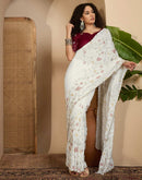 Off White Silk Sequence Embroidery Saree